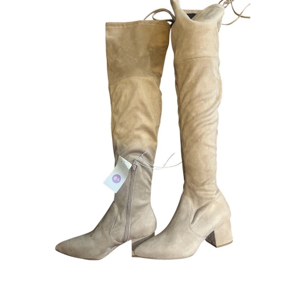 A New Day Greta Women's Over the Knee‎ Boots Beige Pointed Toe Side Zip